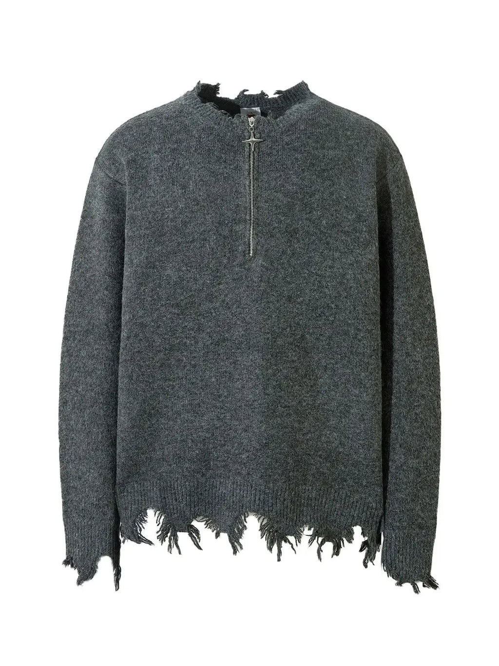 Men's Distressed Hem Half-Zip Sweater