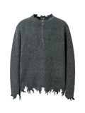 Men's Distressed Hem Half-Zip Sweater