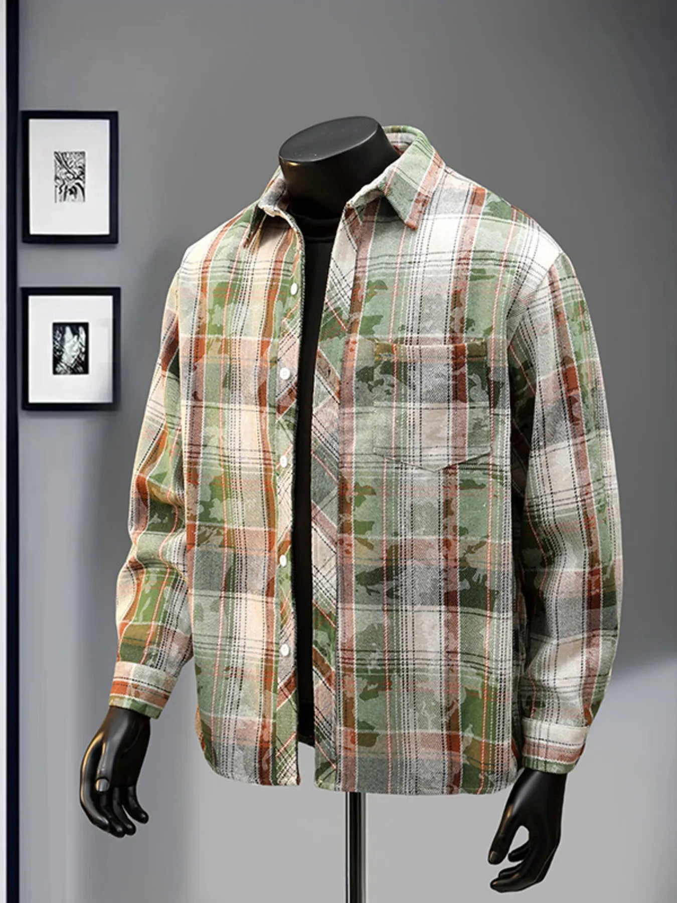 Men's Full Size Plaid Print Long Sleeve Shirt Plus Size