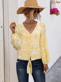 V-Neck Long Sleeve Tie-Front Blouse