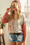 BiBi Popcorn Waffle Knit Hoodie with Print Block Front