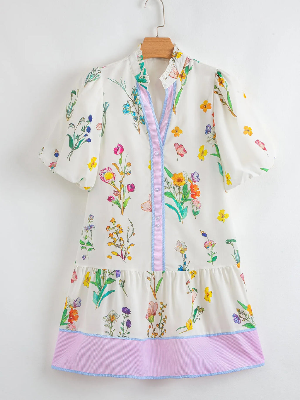 Floral Print Notched Short Sleeve Dress