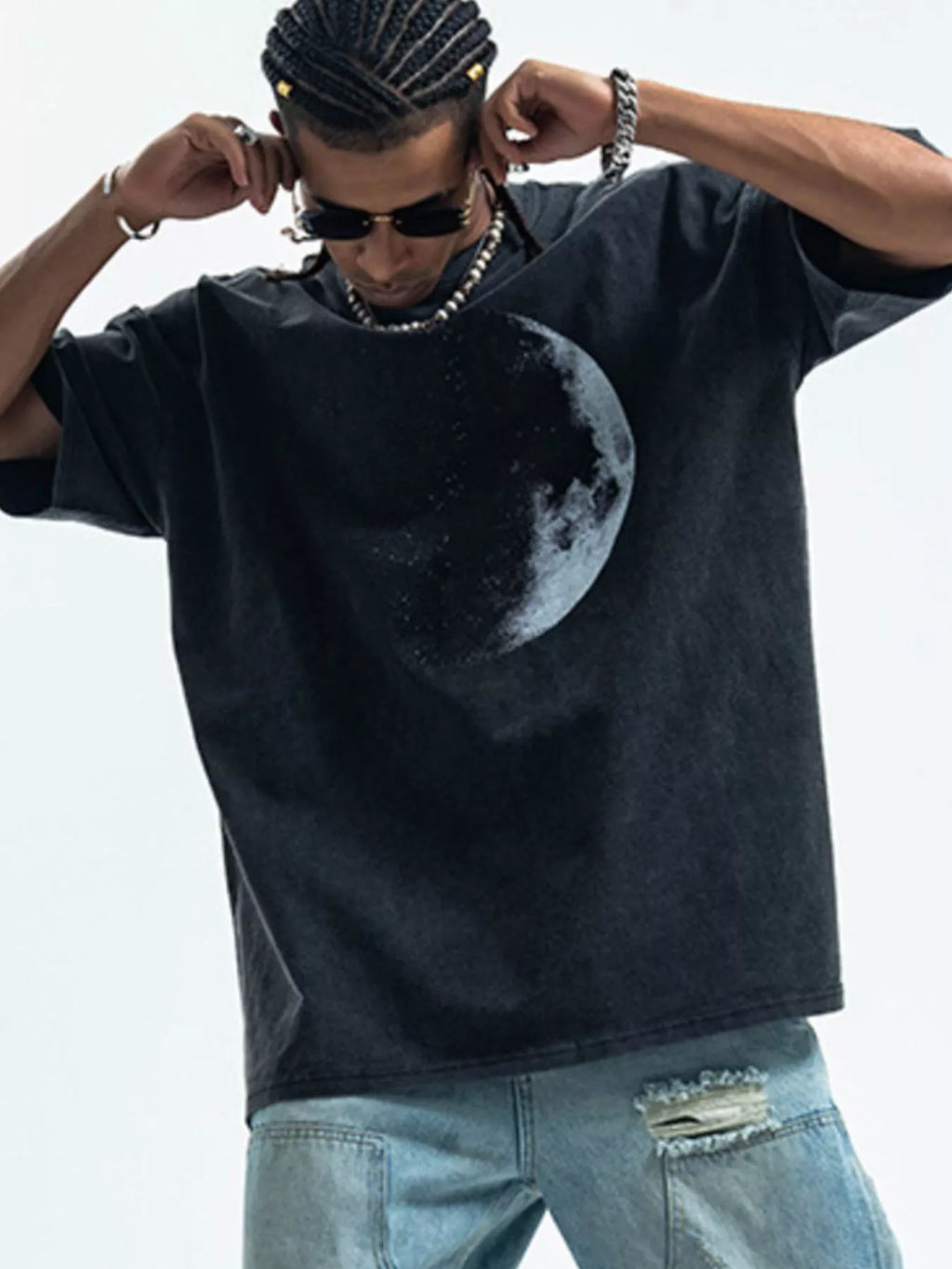 Men's Moon Round Neck Half Sleeve T-Shirt