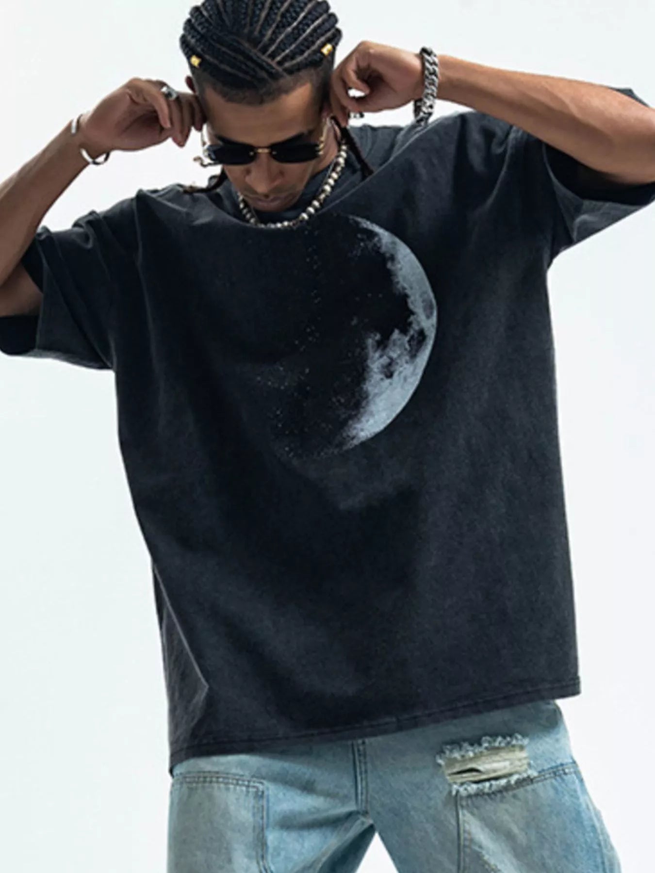 Men's Moon Round Neck Half Sleeve T-Shirt