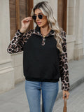 Leopard Print Sleeve Quarter Snap Sweatshirt