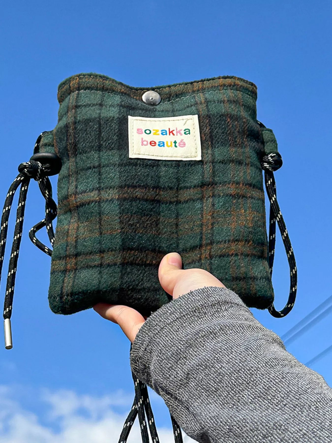 Plaid Pattern Drawstring Crossbody Bag