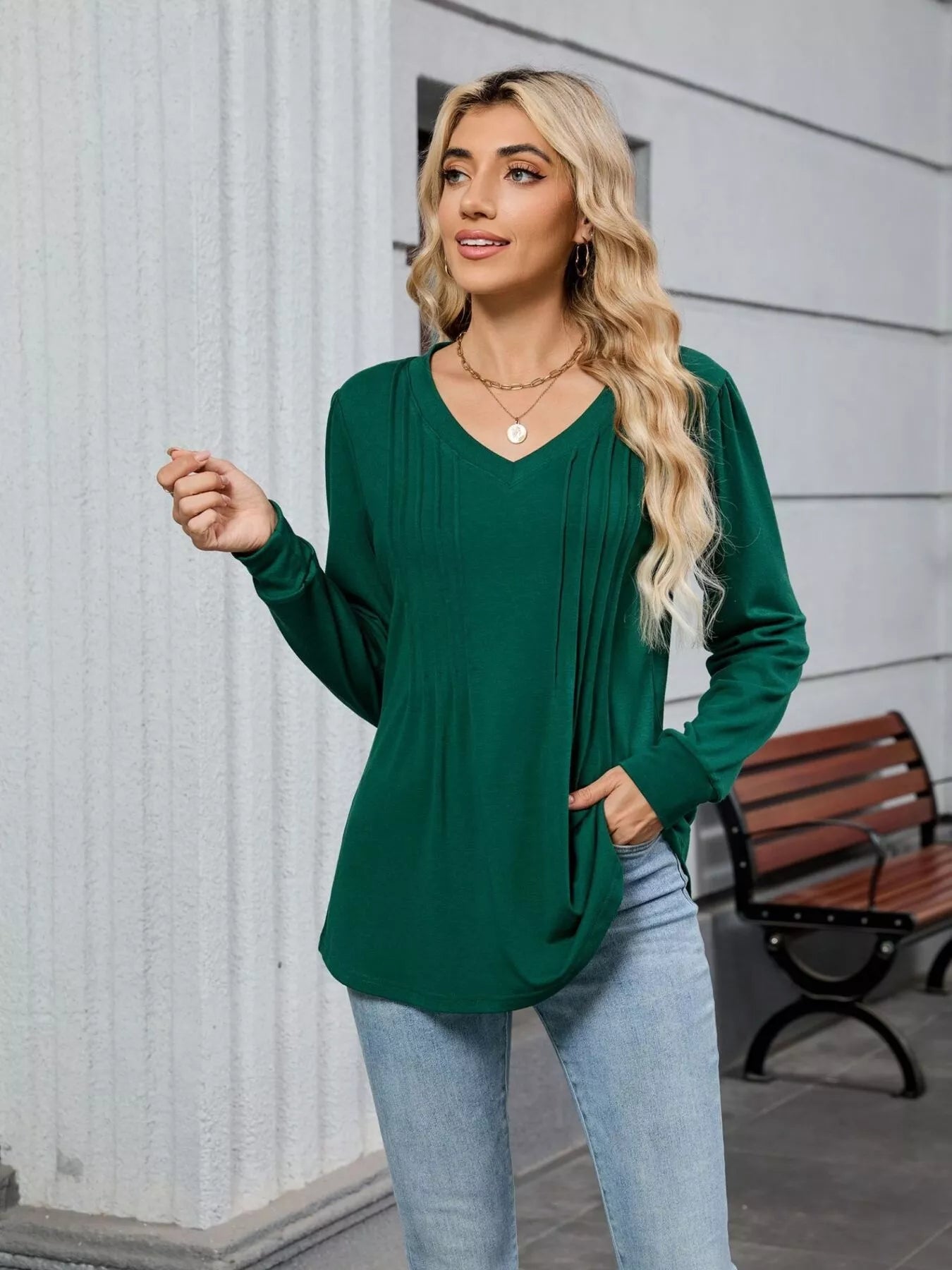 V-Neck Long Sleeve Relaxed Fit T-Shirt