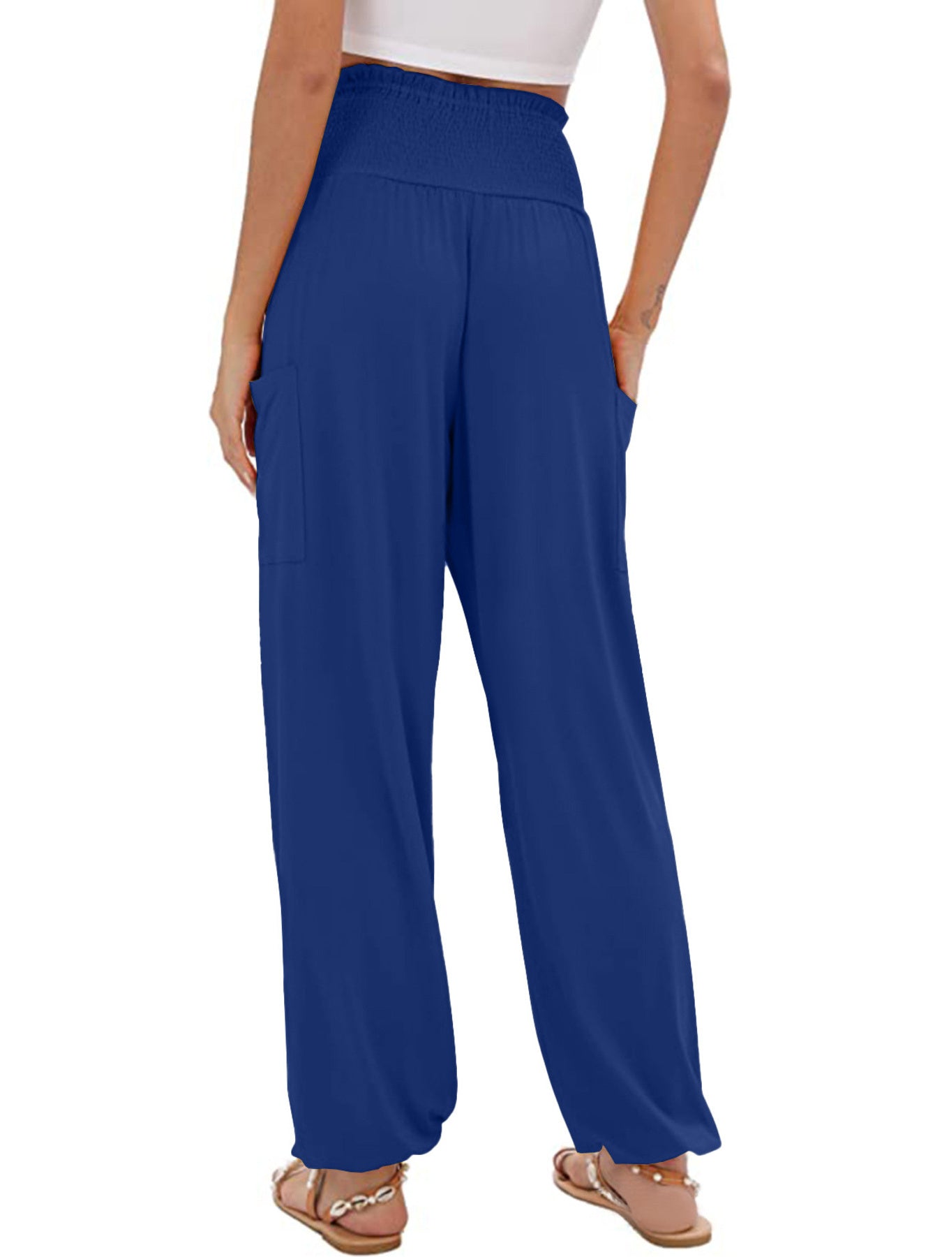 Full Size Smocked Waist Harem Pants with Pockets Plus Size