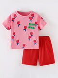Children's Flower Round Neck Tee and Shorts Set