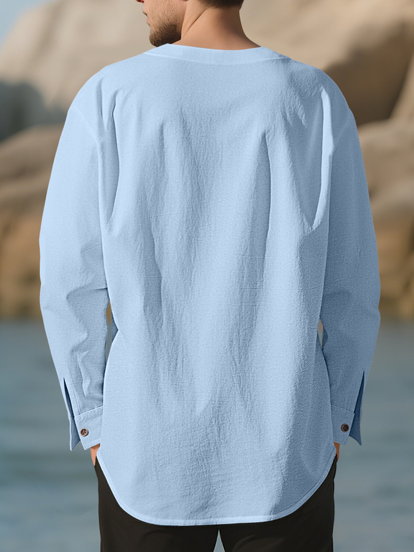 Men's Full Size Casual Pleated Long Sleeve Blouse Plus Size