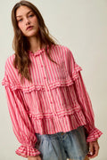 SO ME Variegated Stripe Reversible Flowy Boho Blouse