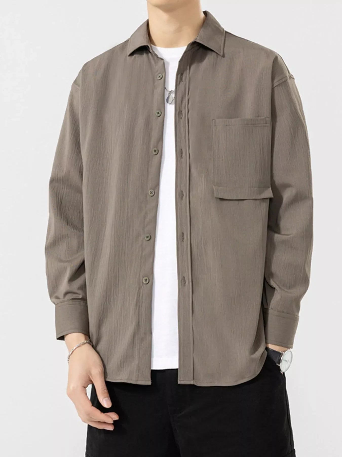 Men's Plus Size Button Up Long Sleeve Shirt