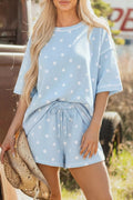 Polka Dot Round Neck Top and Shorts Set