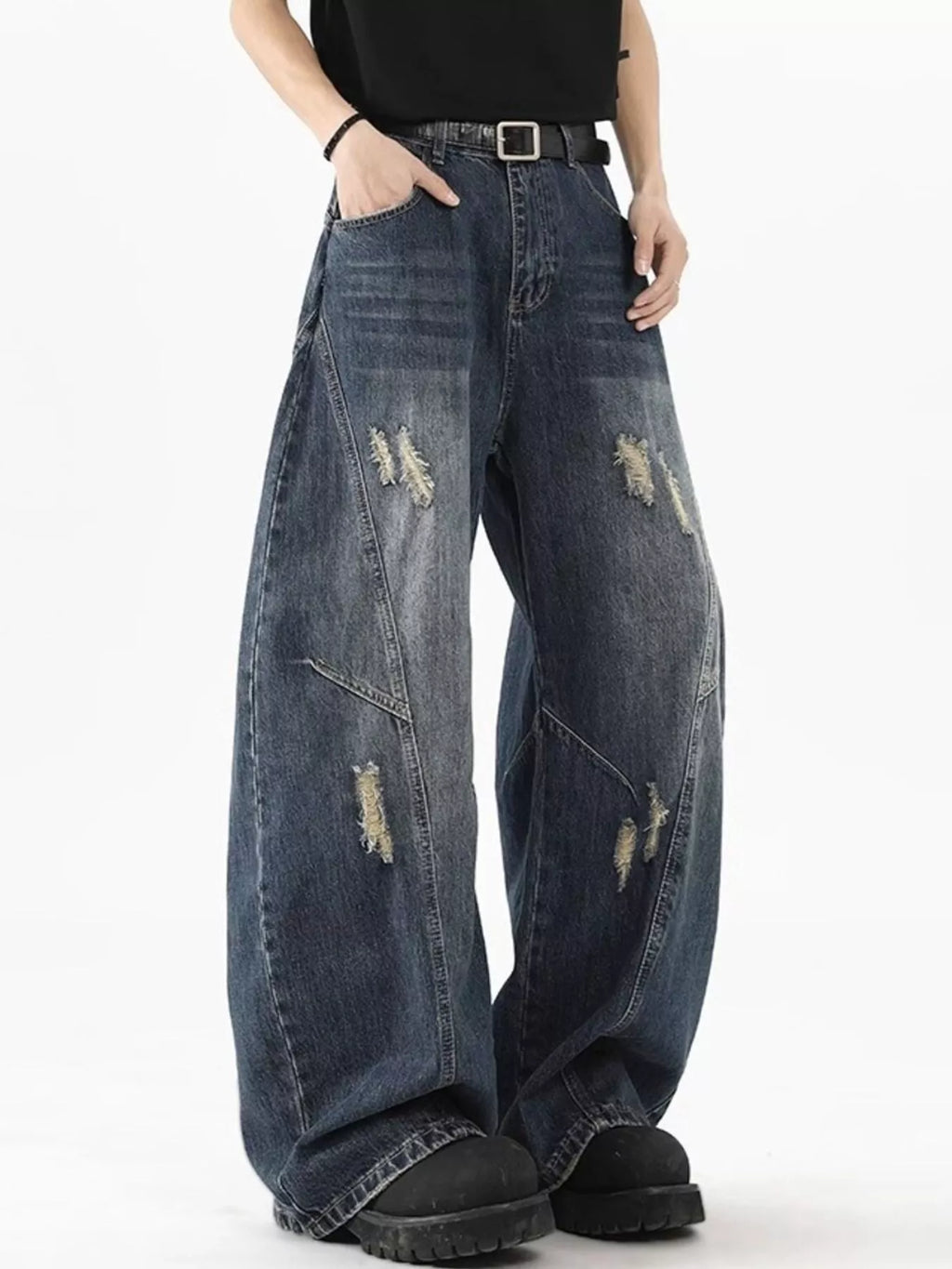 Men's Plus Size Distressed Wide Leg Jeans