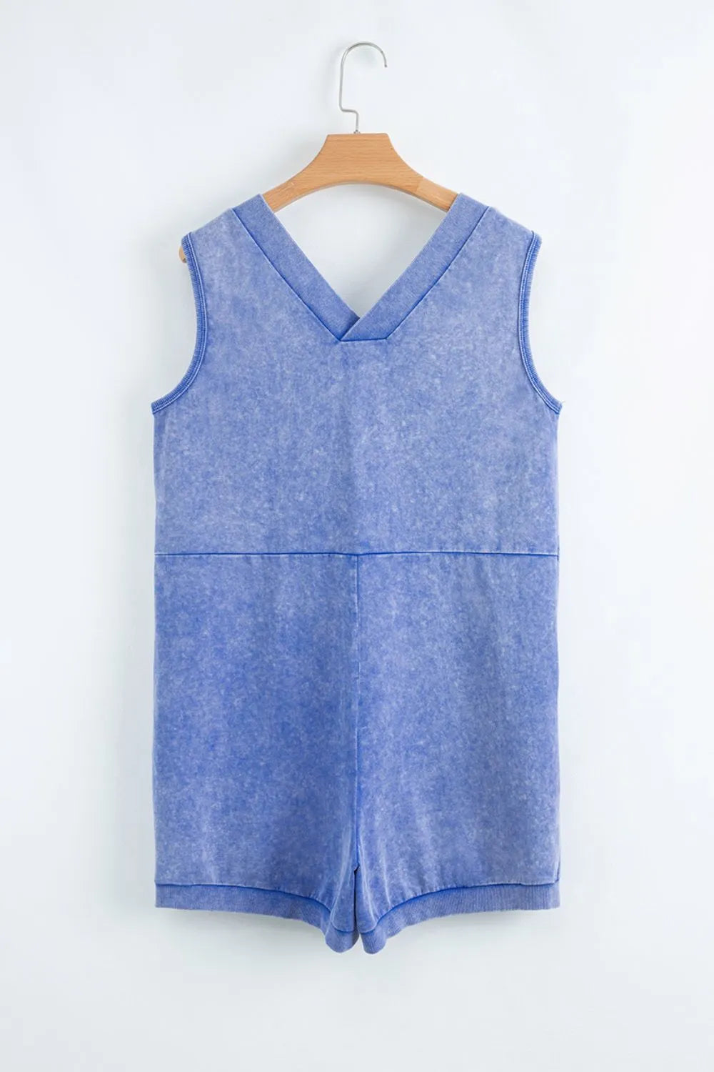 Mineral Wash Pocketed Sleeveless V Neck Loose Romper