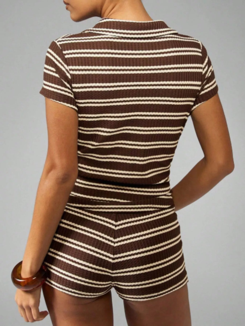 Striped Knit Short Sleeve Top & Shorts Set
