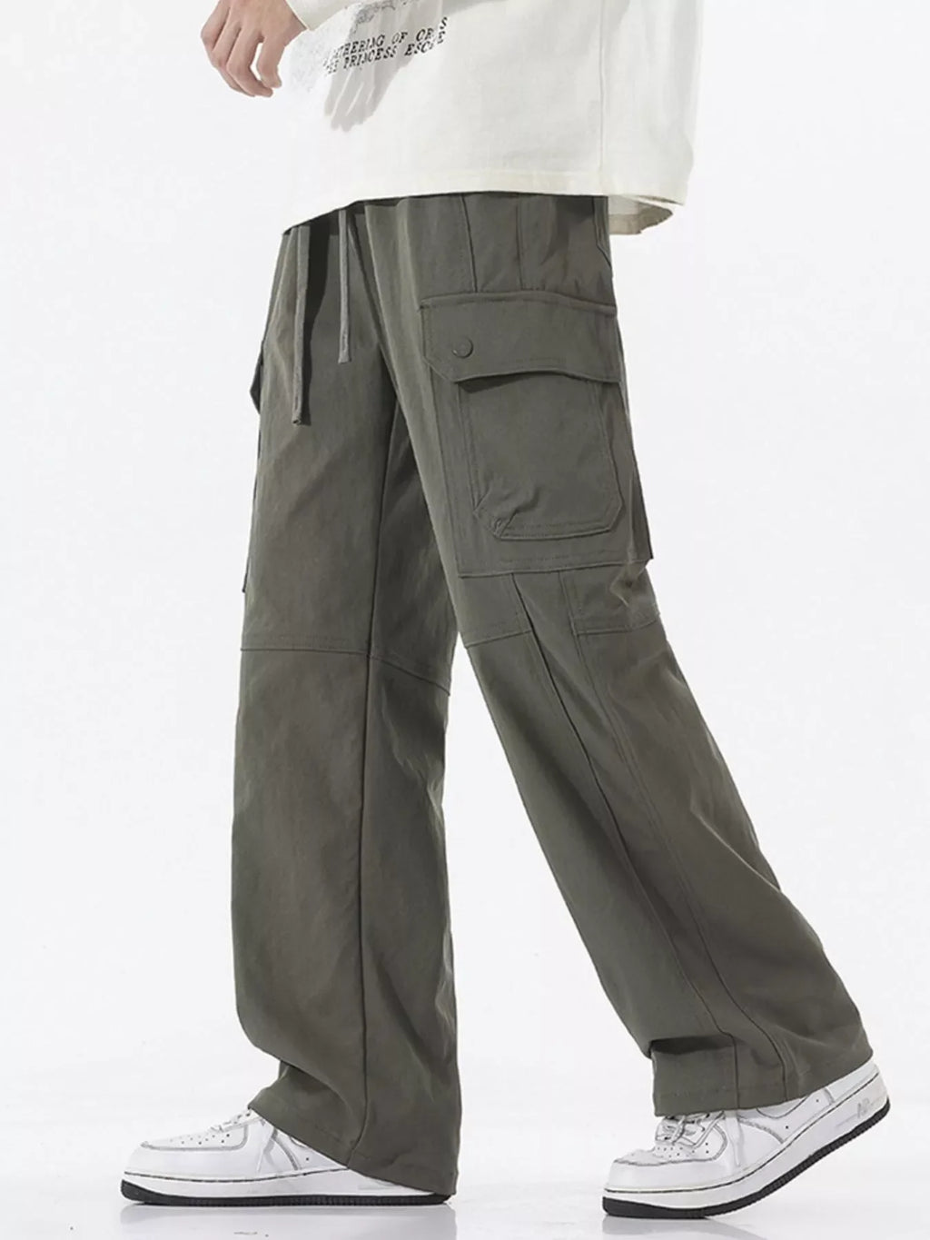 Men's Full Size Drawstring Cargo Wide Leg Pants Plus Size
