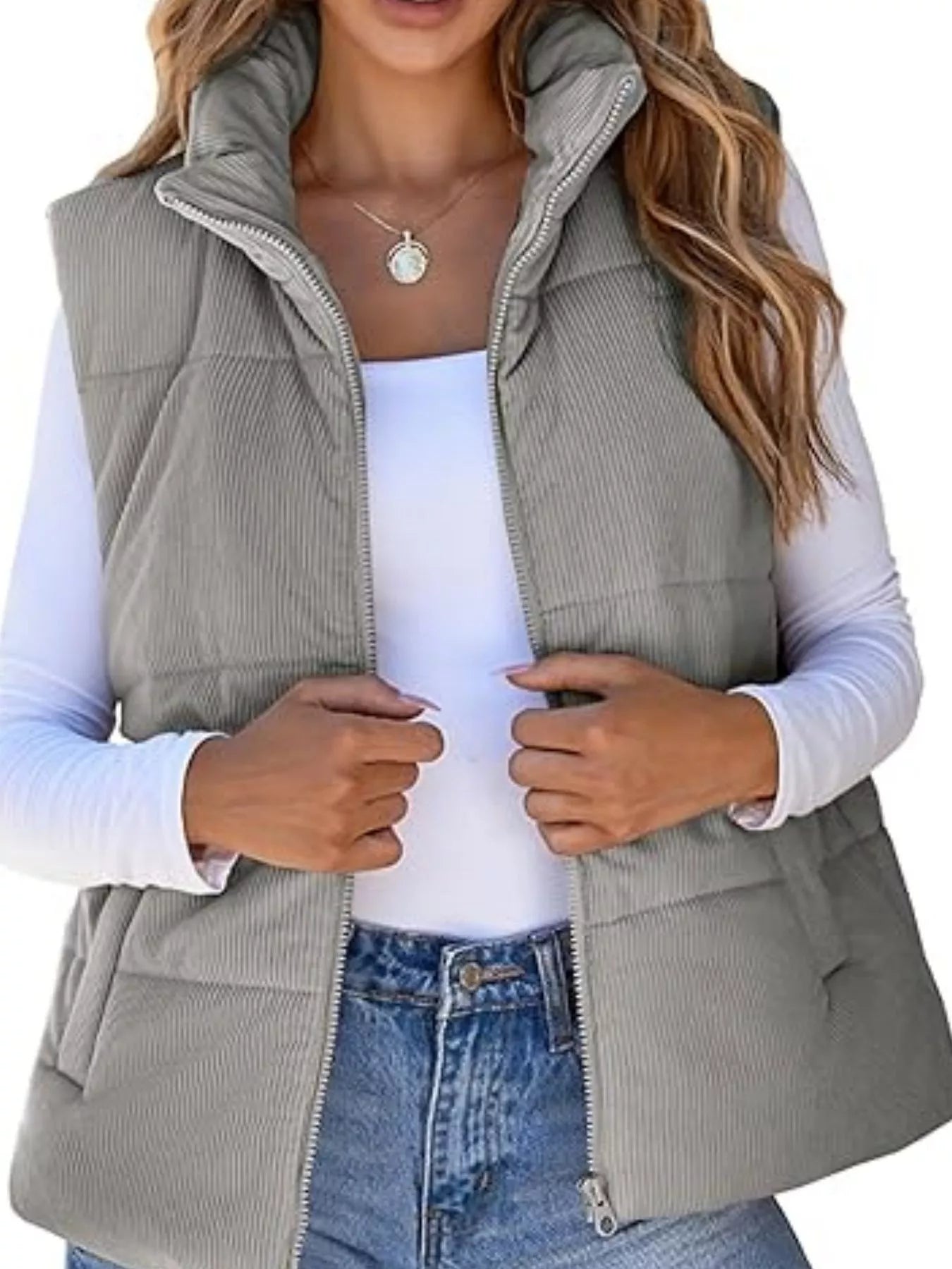 Corduroy Zip Up Vest Coat