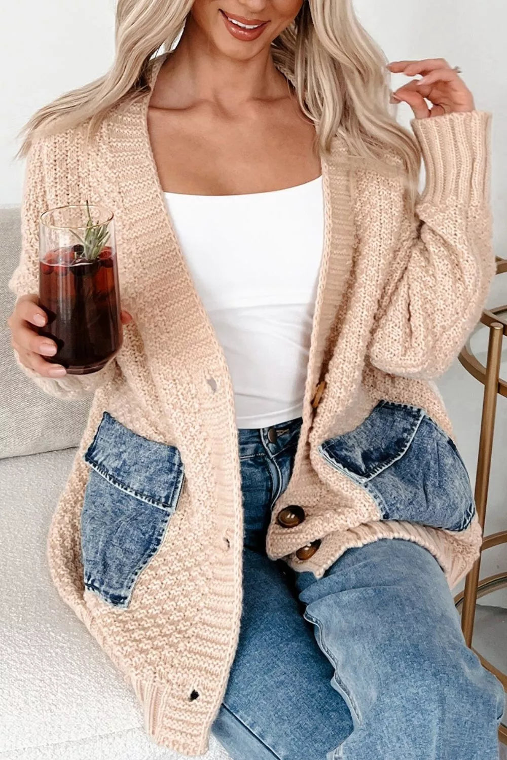 Textured Knit Open-Front Cardigan
