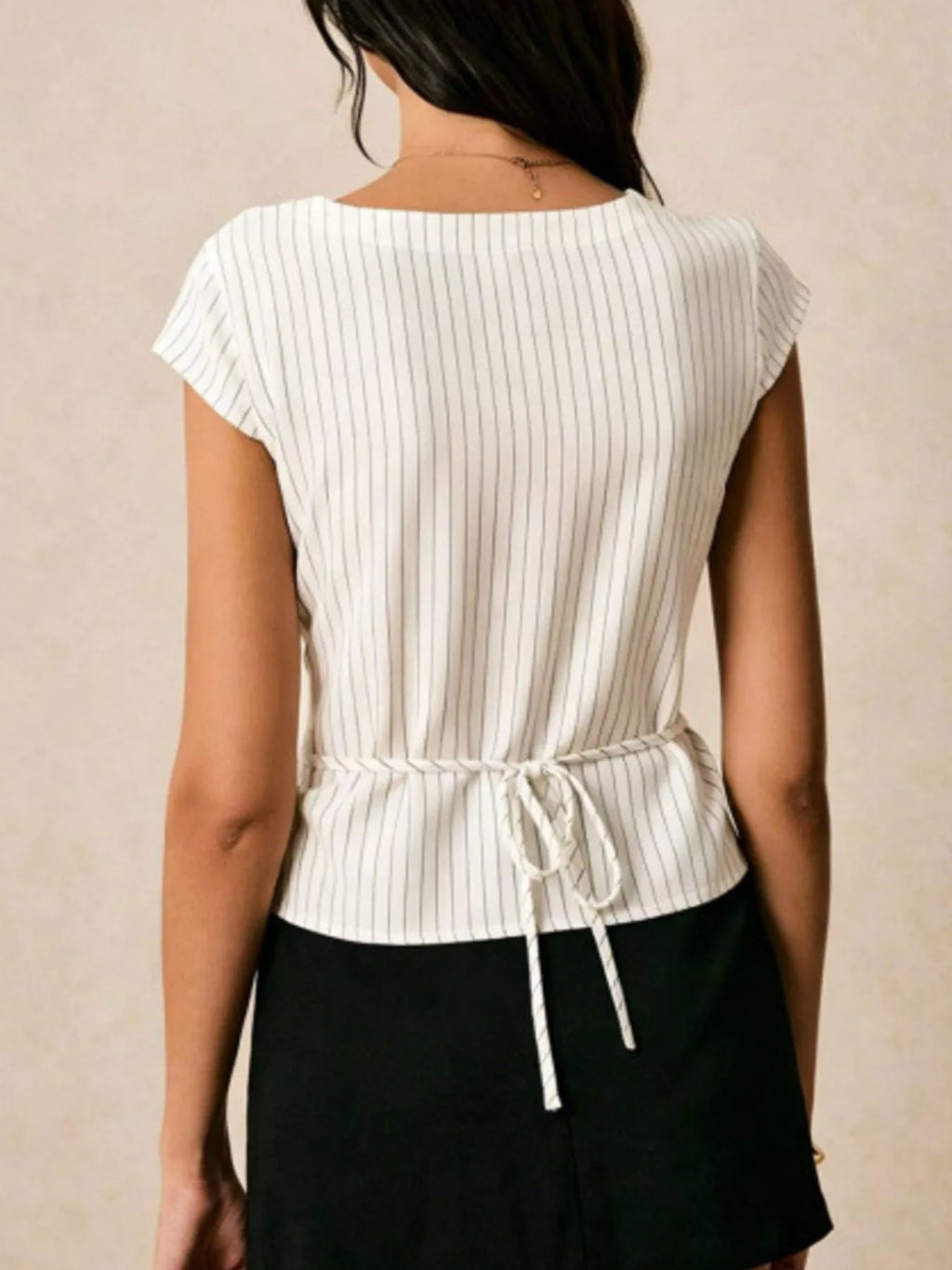 Striped V-Neck Button-Down Shirt