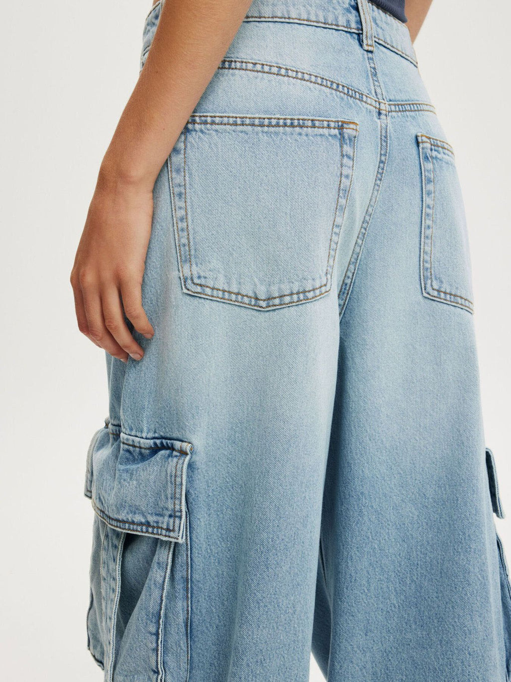 Vintage Wash Wide Leg Cargo Jeans