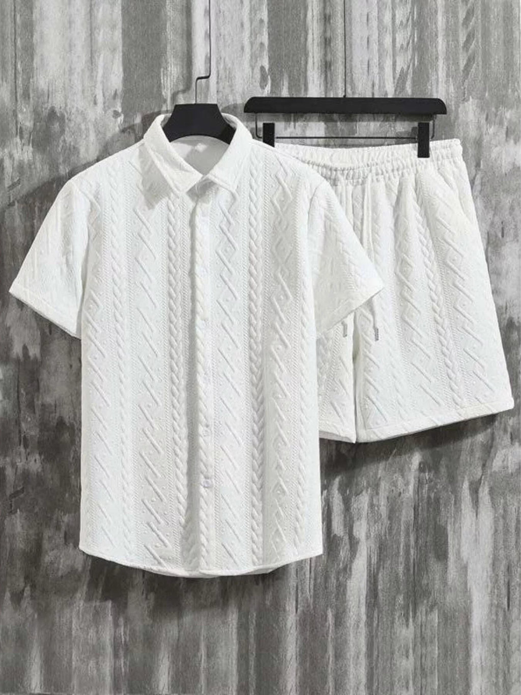 Men's Textured Knit Short Sleeve Polo & Shorts Set