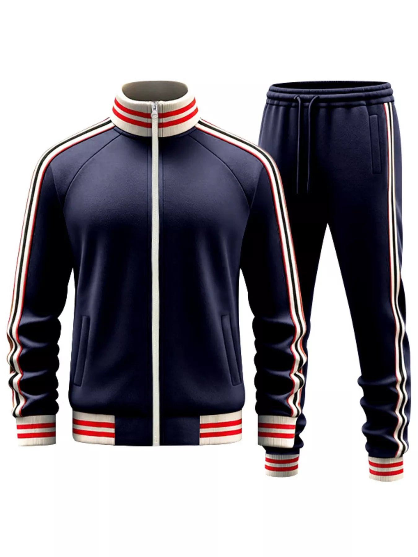 Men's Full Size Striped Zip Up Outerwear and Pants Plus Size