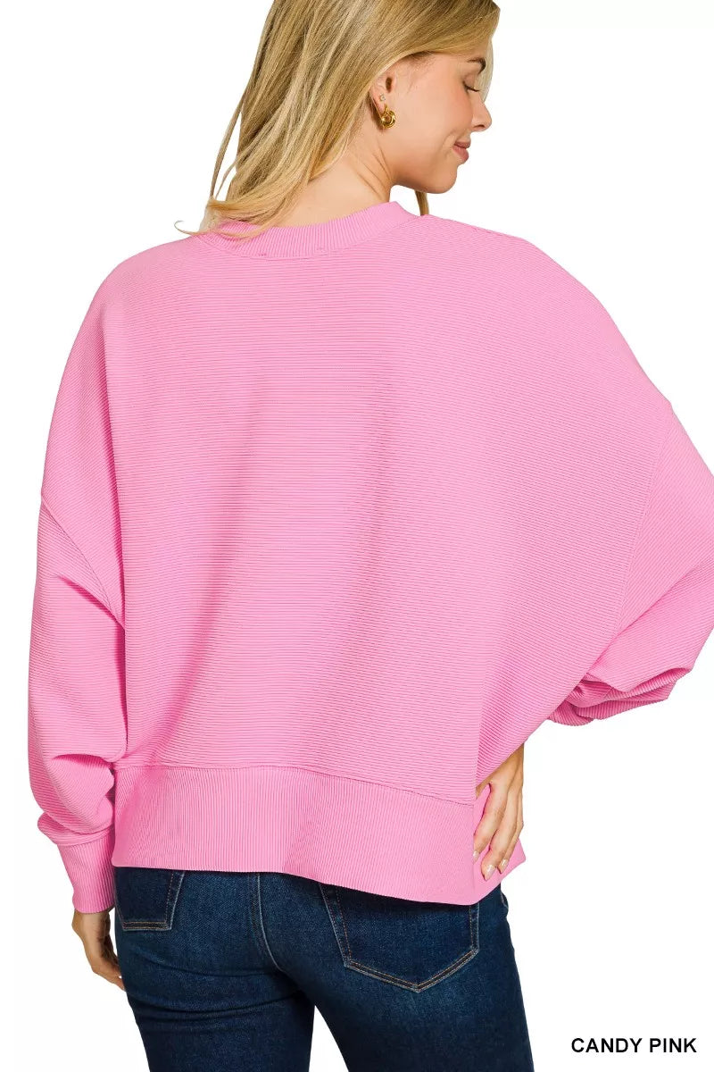 Zenana Ribbed Round Neck Pullover and Shorts Set