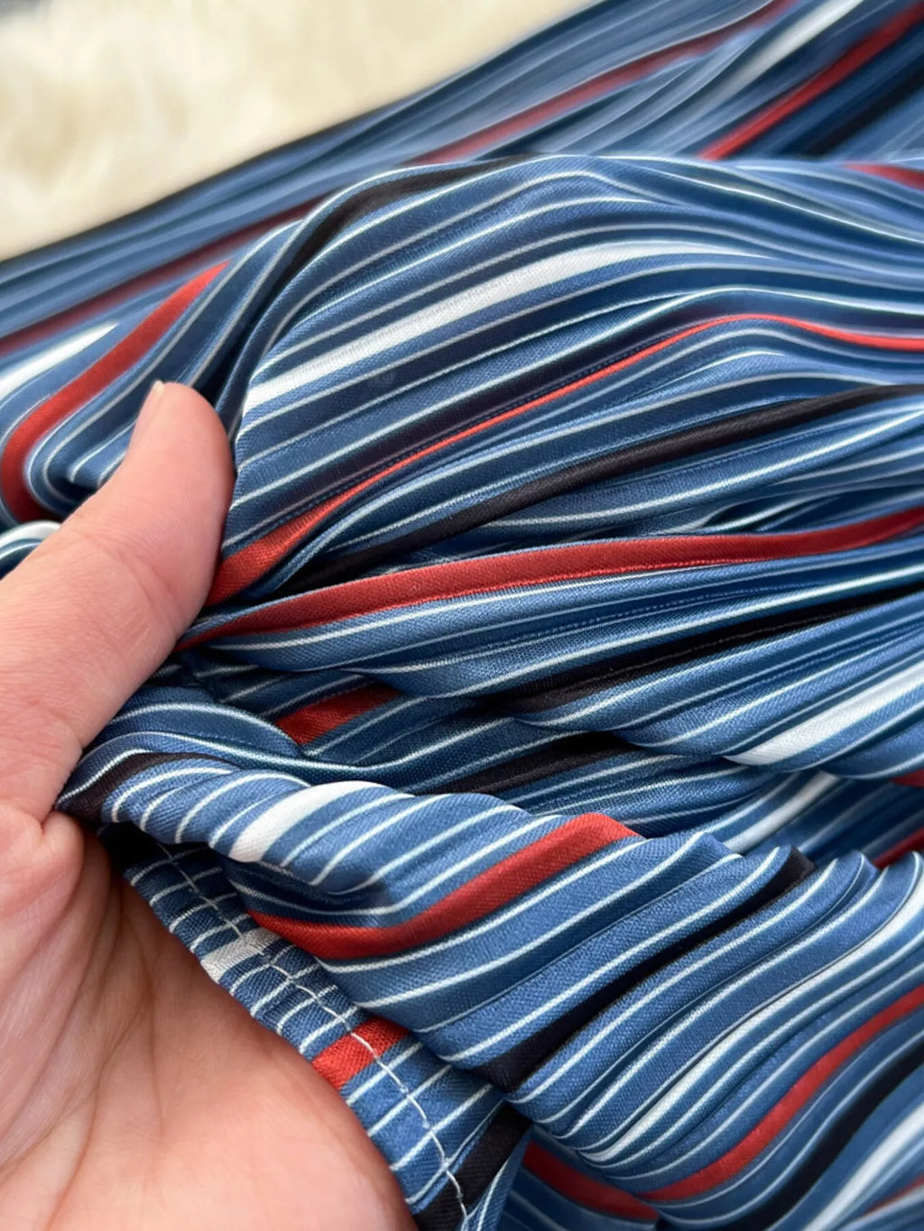 Full Size Striped Patchwork Denim Skirt Plus Size