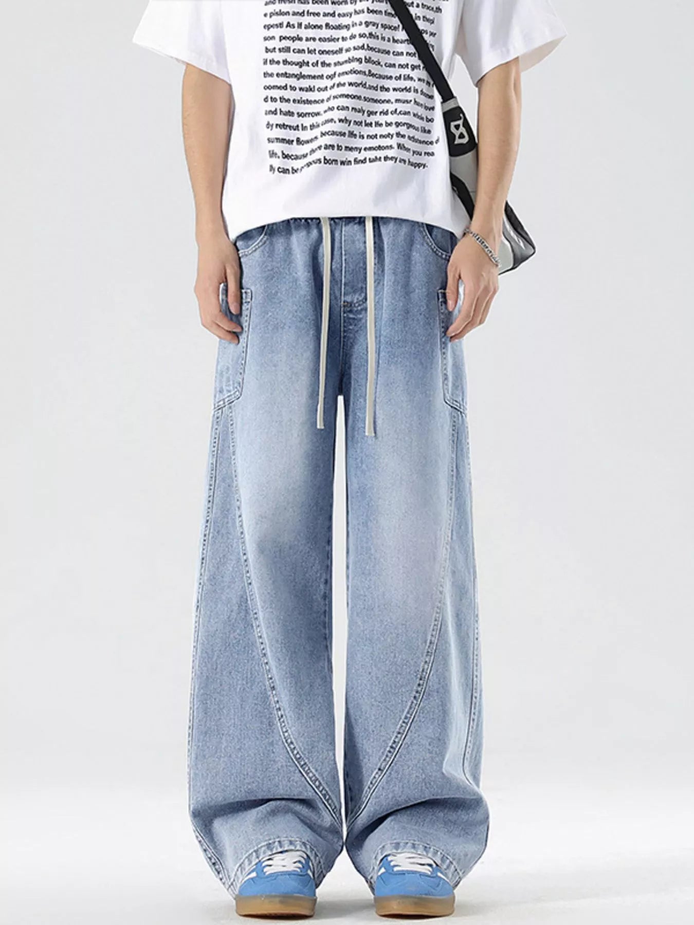 Men's Full Size Vintage Wash Wide Leg Jeans Plus Size