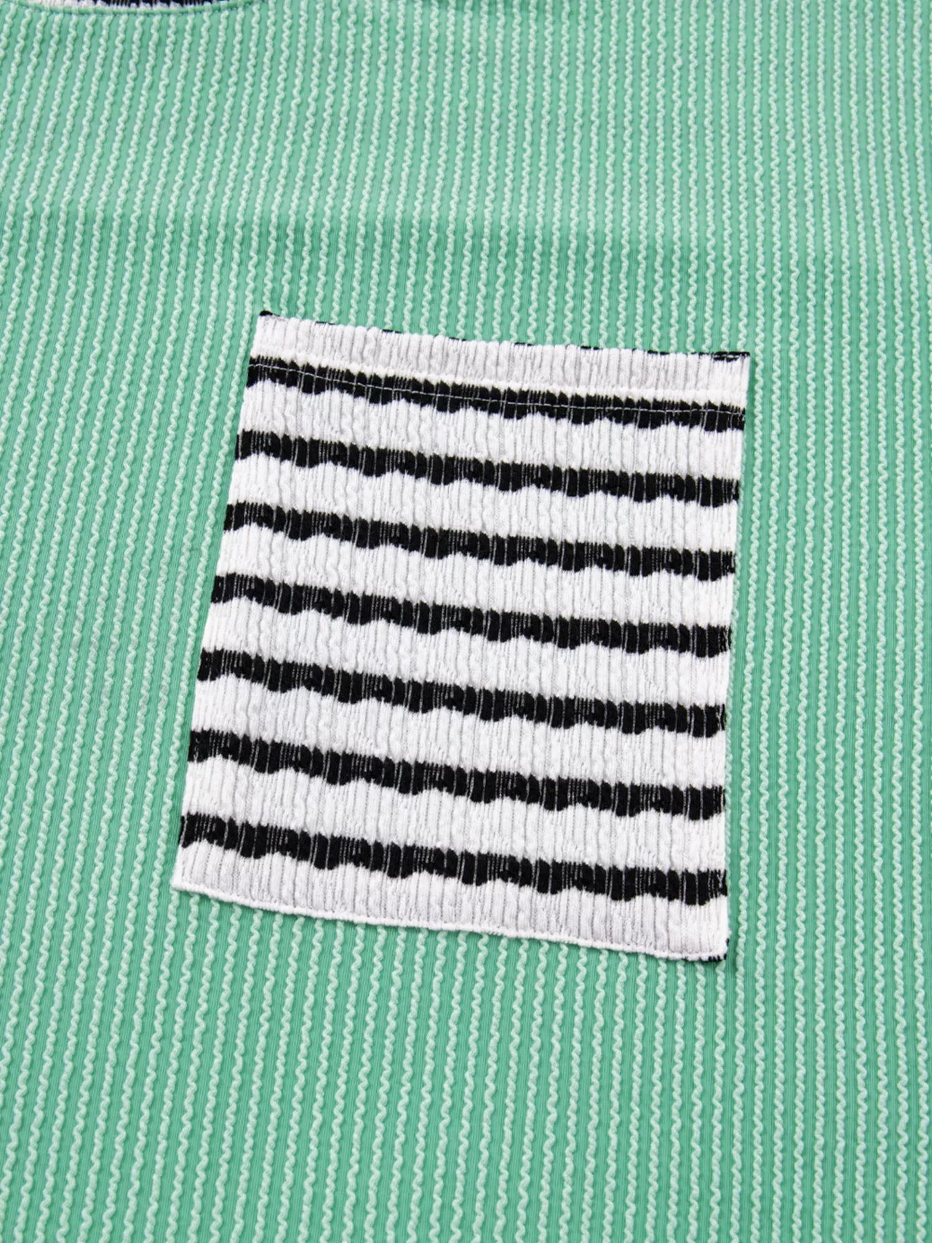 Twisted Ribbed Contrast Round Neck Striped Patchwork Long Sleeve Top