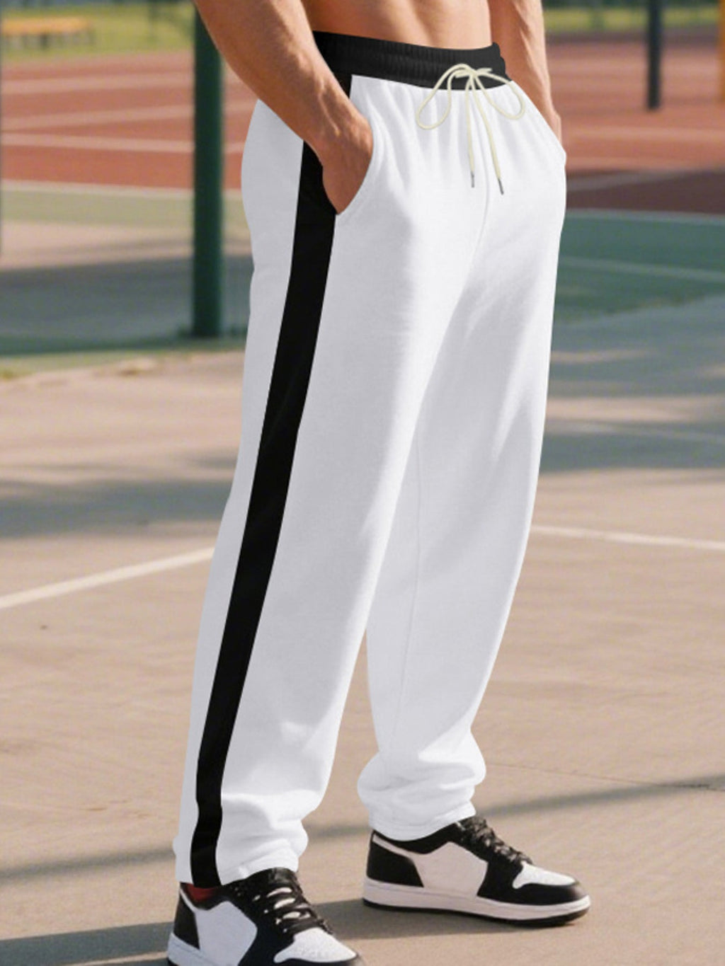 Men's Full Size Side Stripe Wide Leg Pants Plus Size