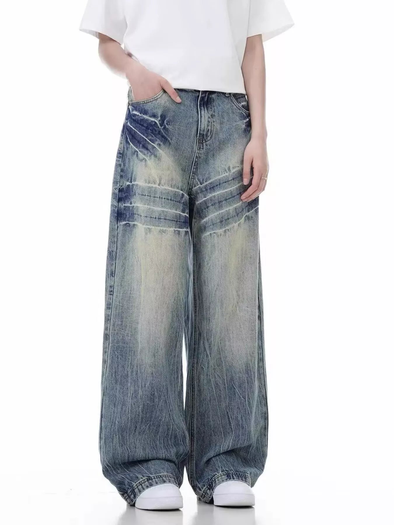 Men's Full Size Vintage Wash Wide Leg Jeans Plus Size