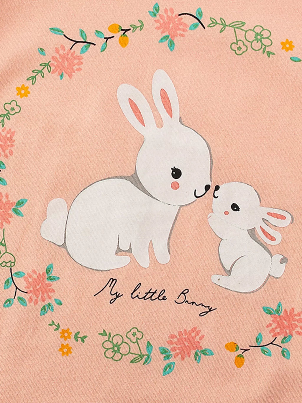 Children's Cute Bunny Graphic Top and Floral Pants Set