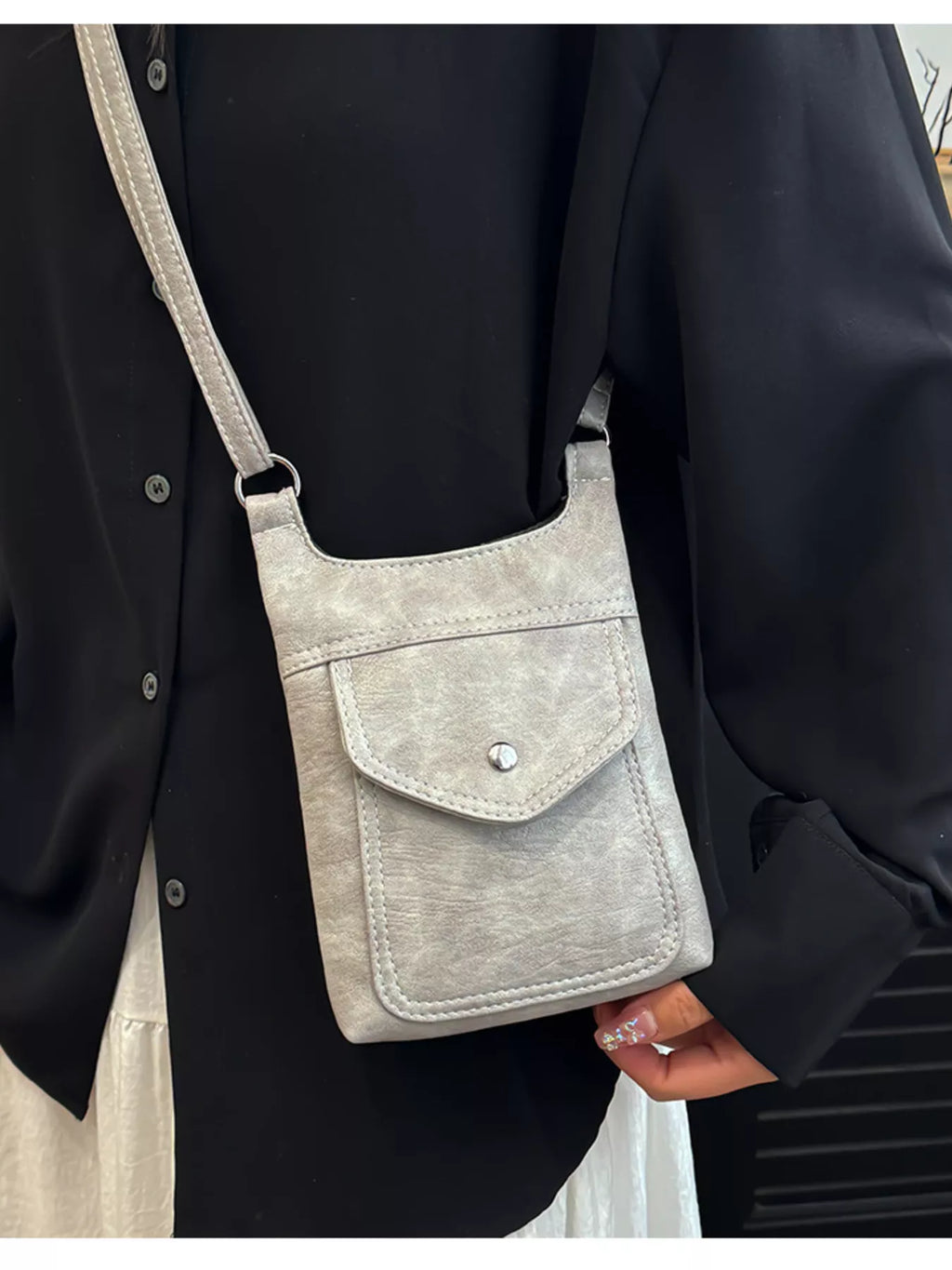 Adjustable Strap Leather Crossbody Bag