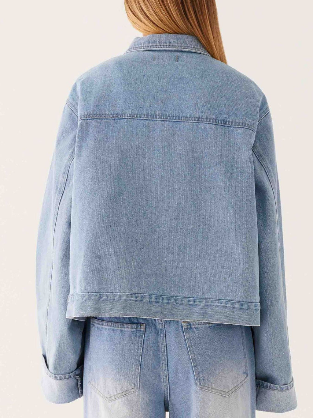 Button Down Cropped Oversized Denim Jacket