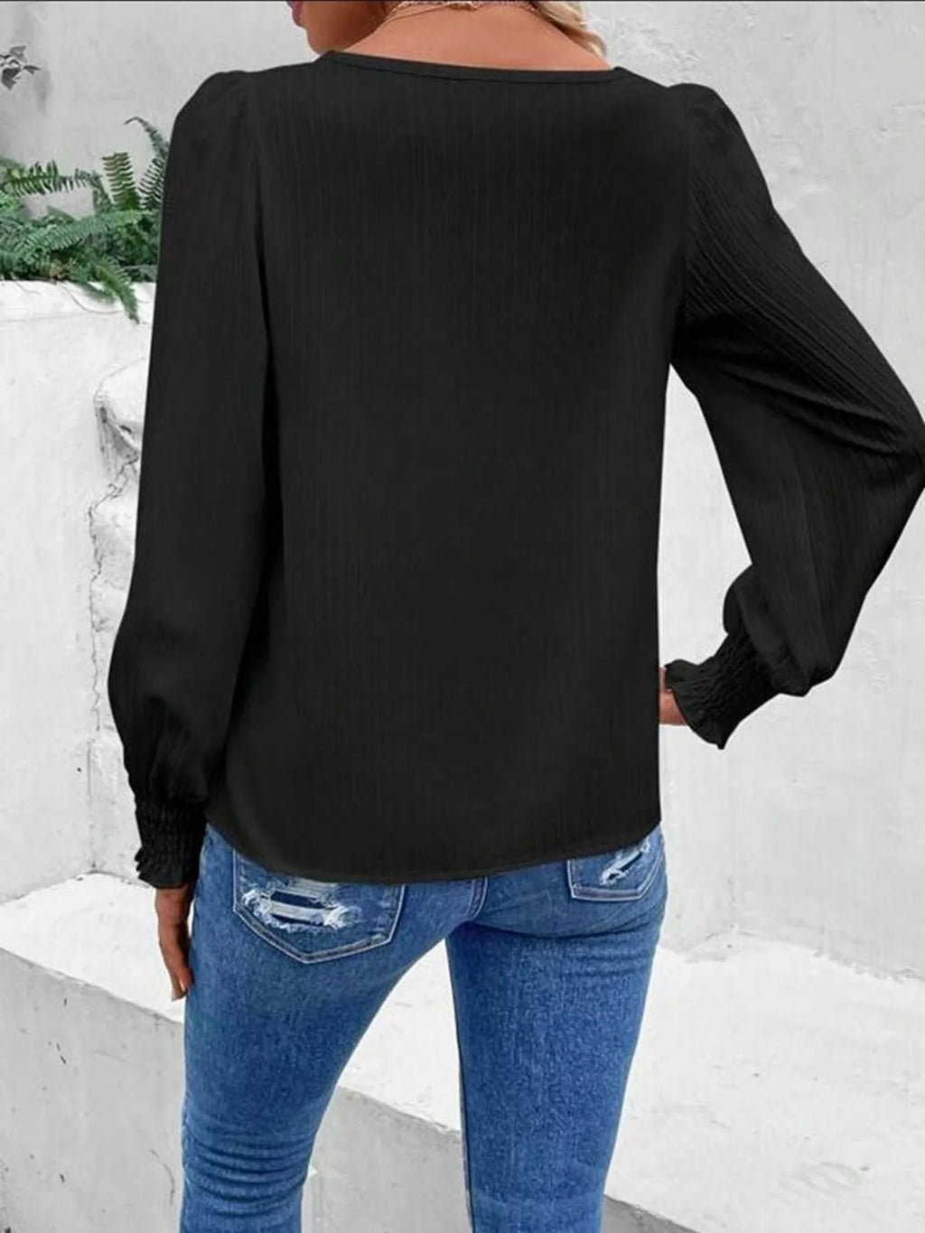 Lace Trim Long Sleeve Blouse