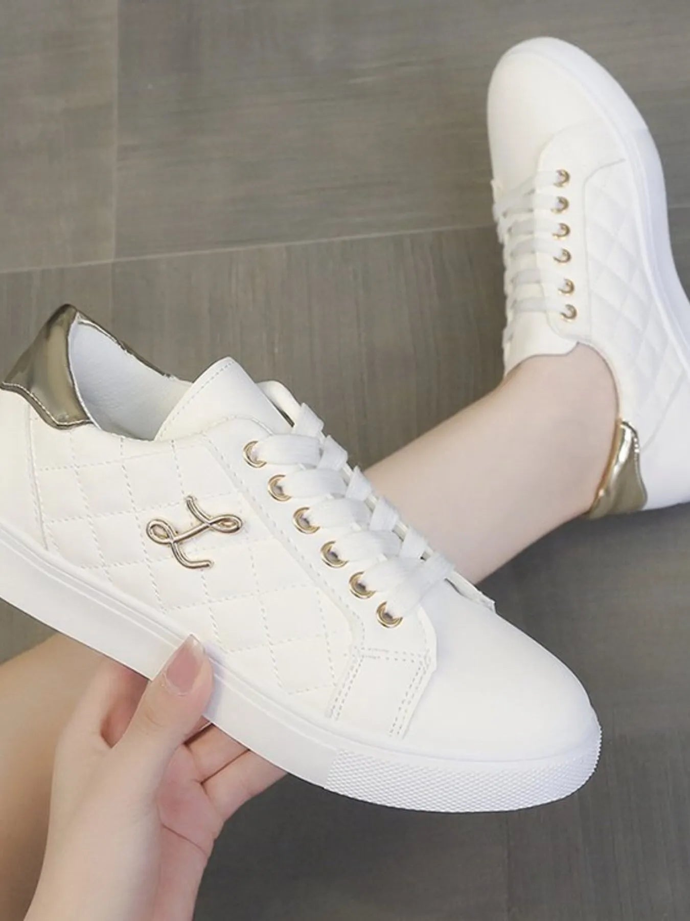 Quilted Platform Sneakers with Metallic Gold Accents