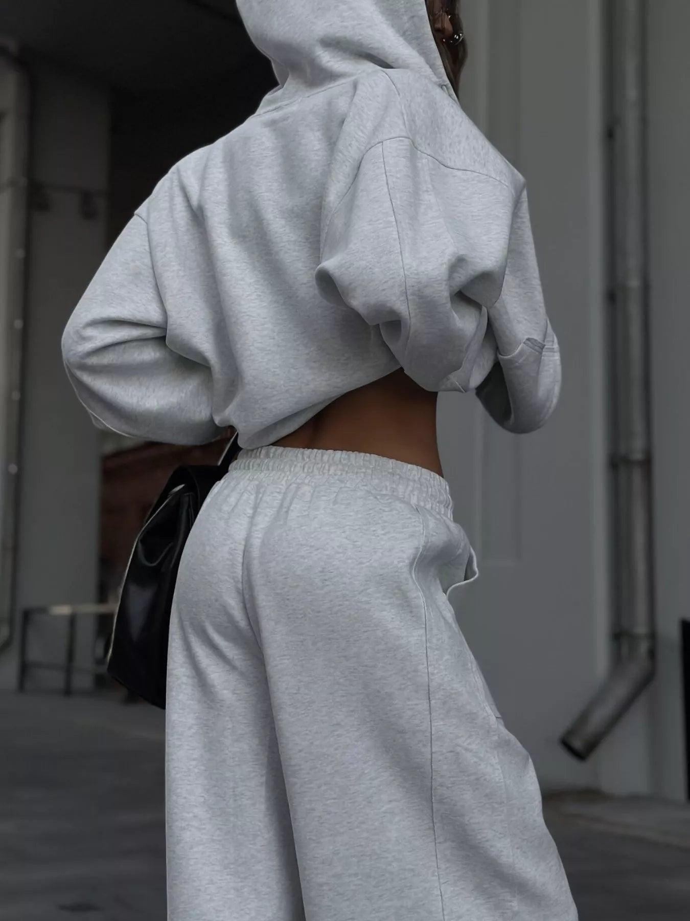 Oversized Zip-Up Hoodie and Wide-Leg Pants Set