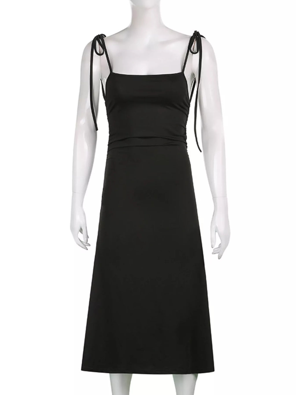 Ruched Tie Shoulder Midi Dress