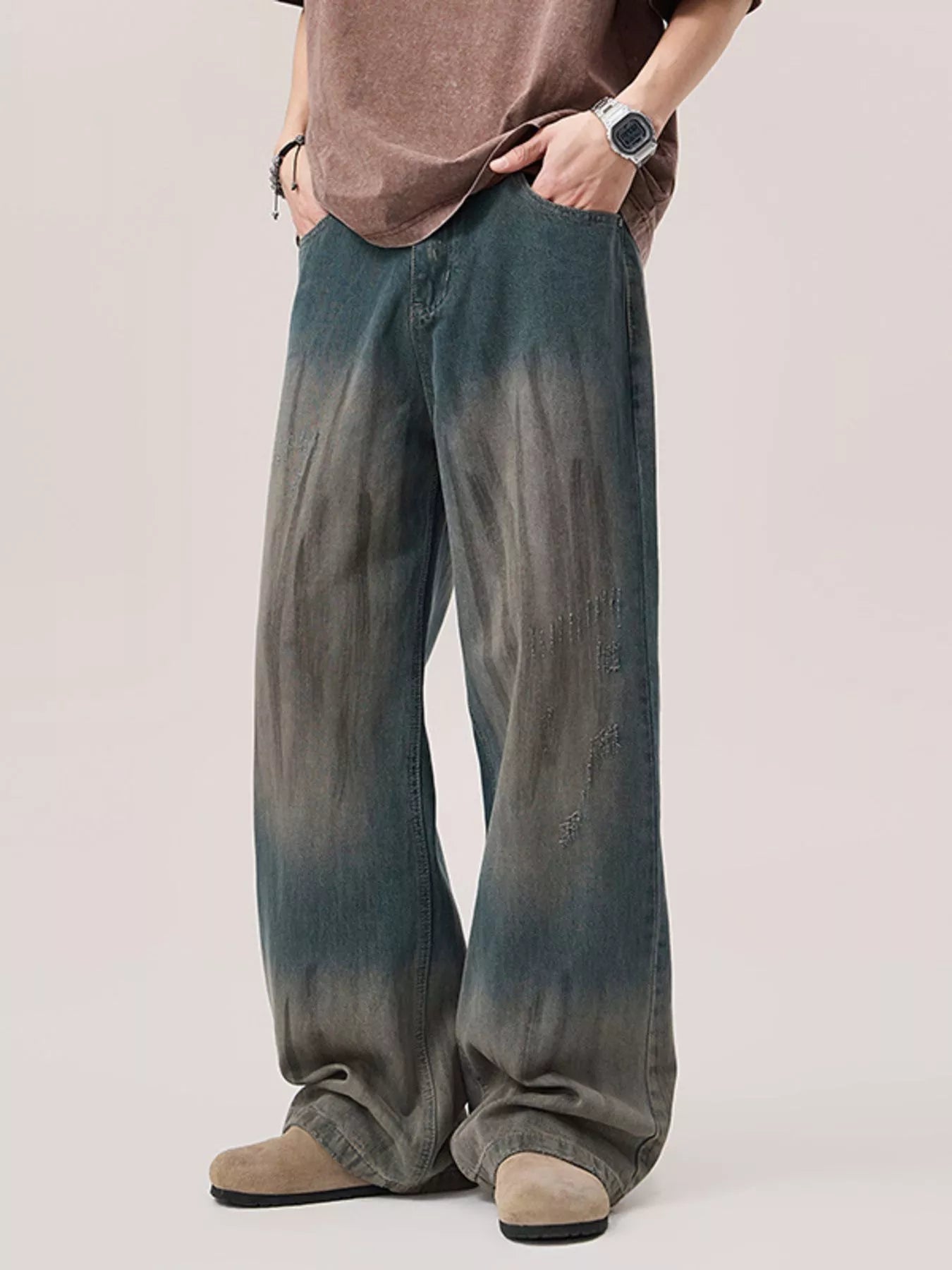 Men's Gradient Wash Wide Leg Jeans