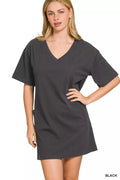 Zenana V or Scoop Neck Reversible 2-Way T-Shirt Dress
