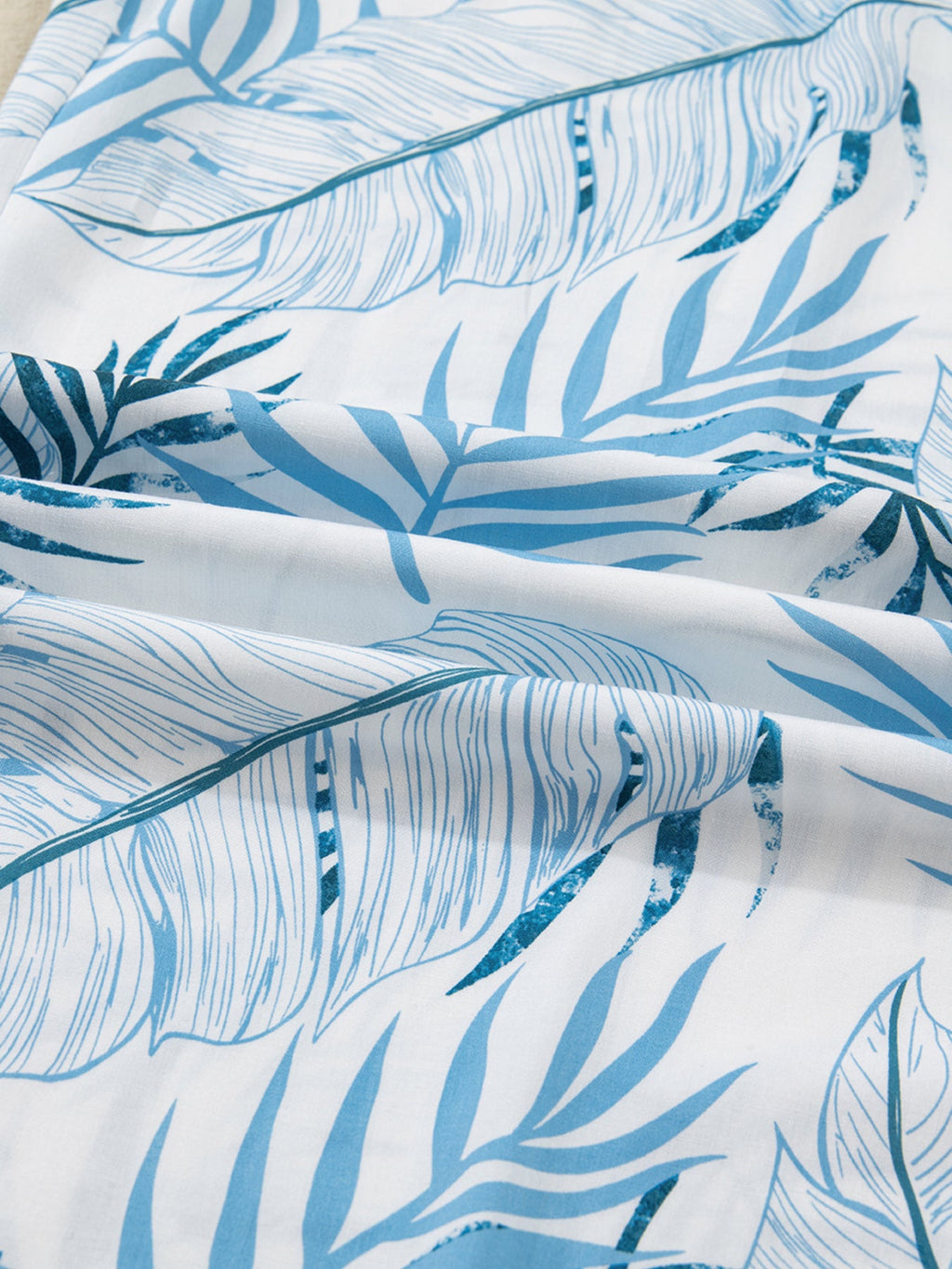 Tropical Print Shirred Waistband Wide Leg Pants