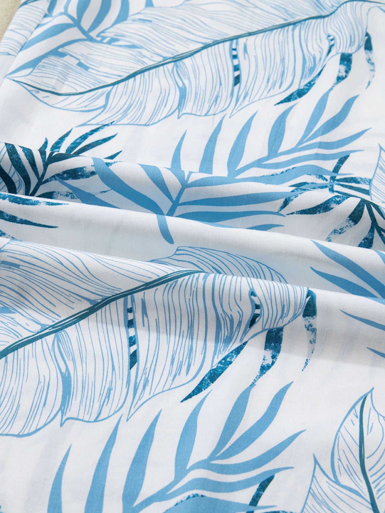 Tropical Print Shirred Waistband Wide Leg Pants