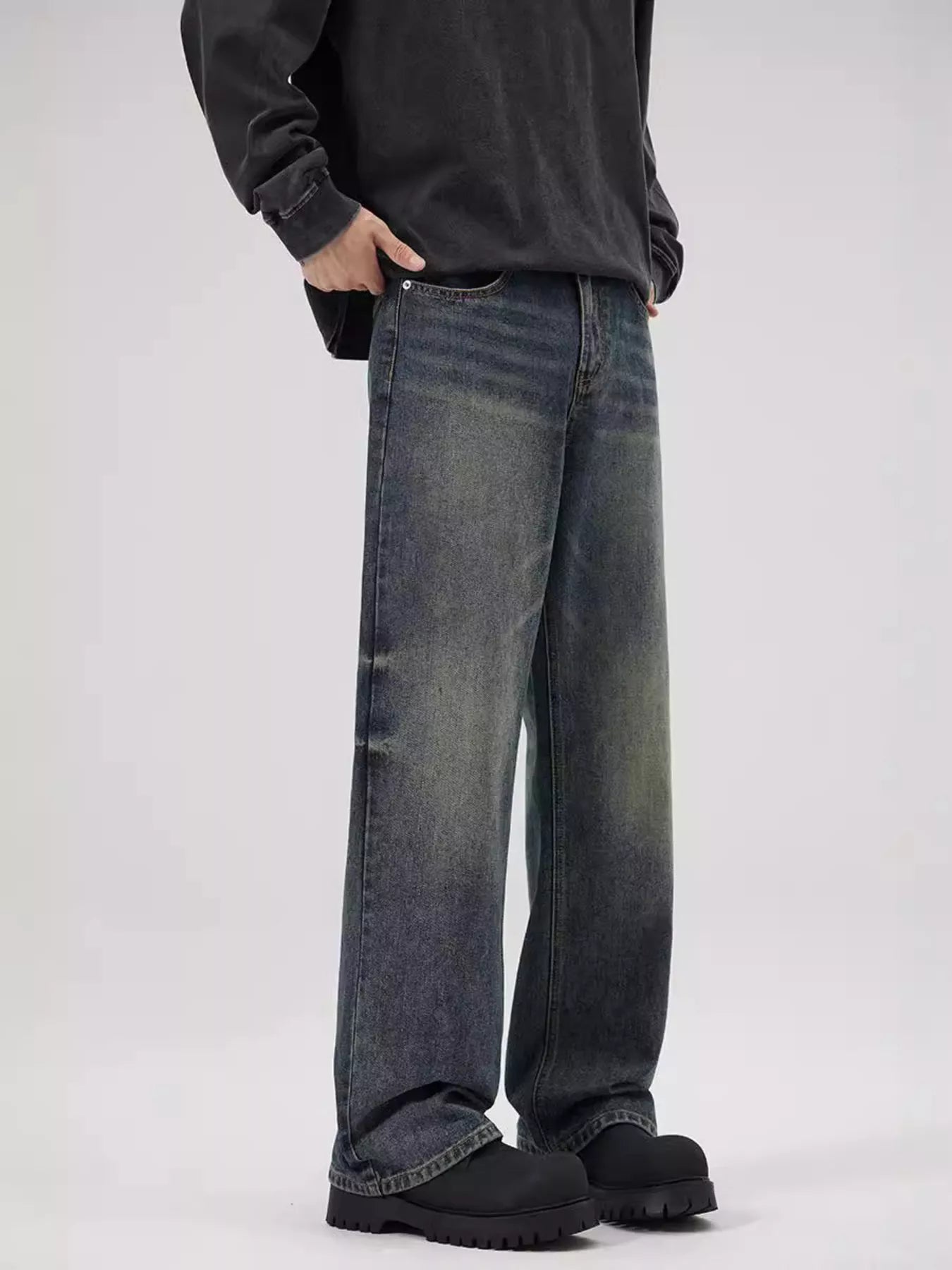 Men's Full Size Vintage Wash Relaxed Fit Jeans Plus Size