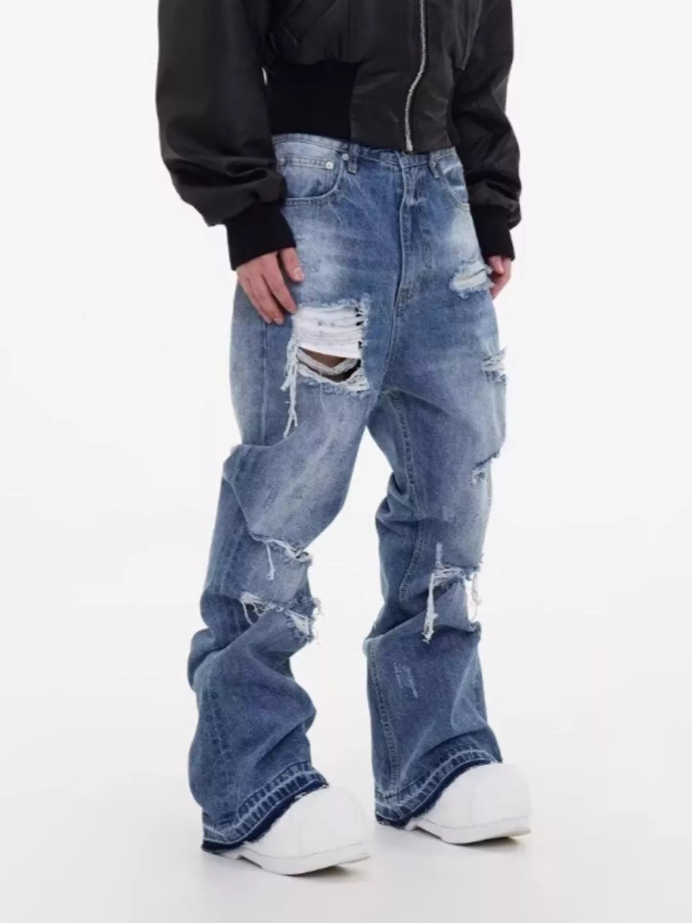 Men's Full Size Distressed Wide Leg Jeans Plus Size