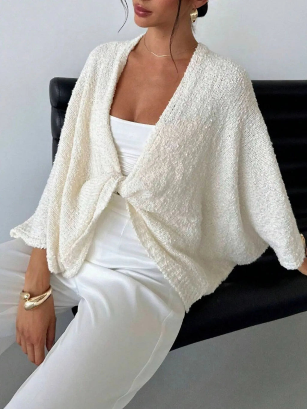 Twist-Front Textured Knit Cardigan