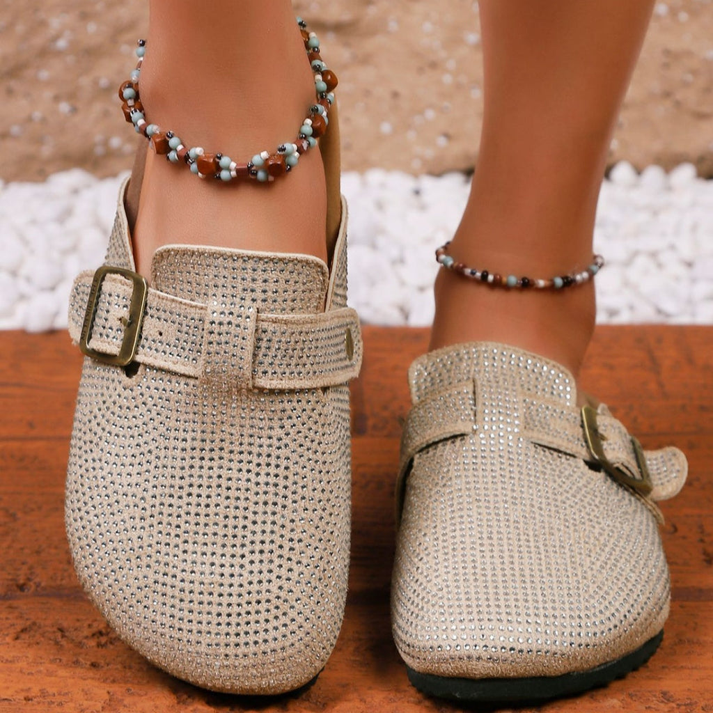 Rhinestone Buckle Accent Slip-Ons