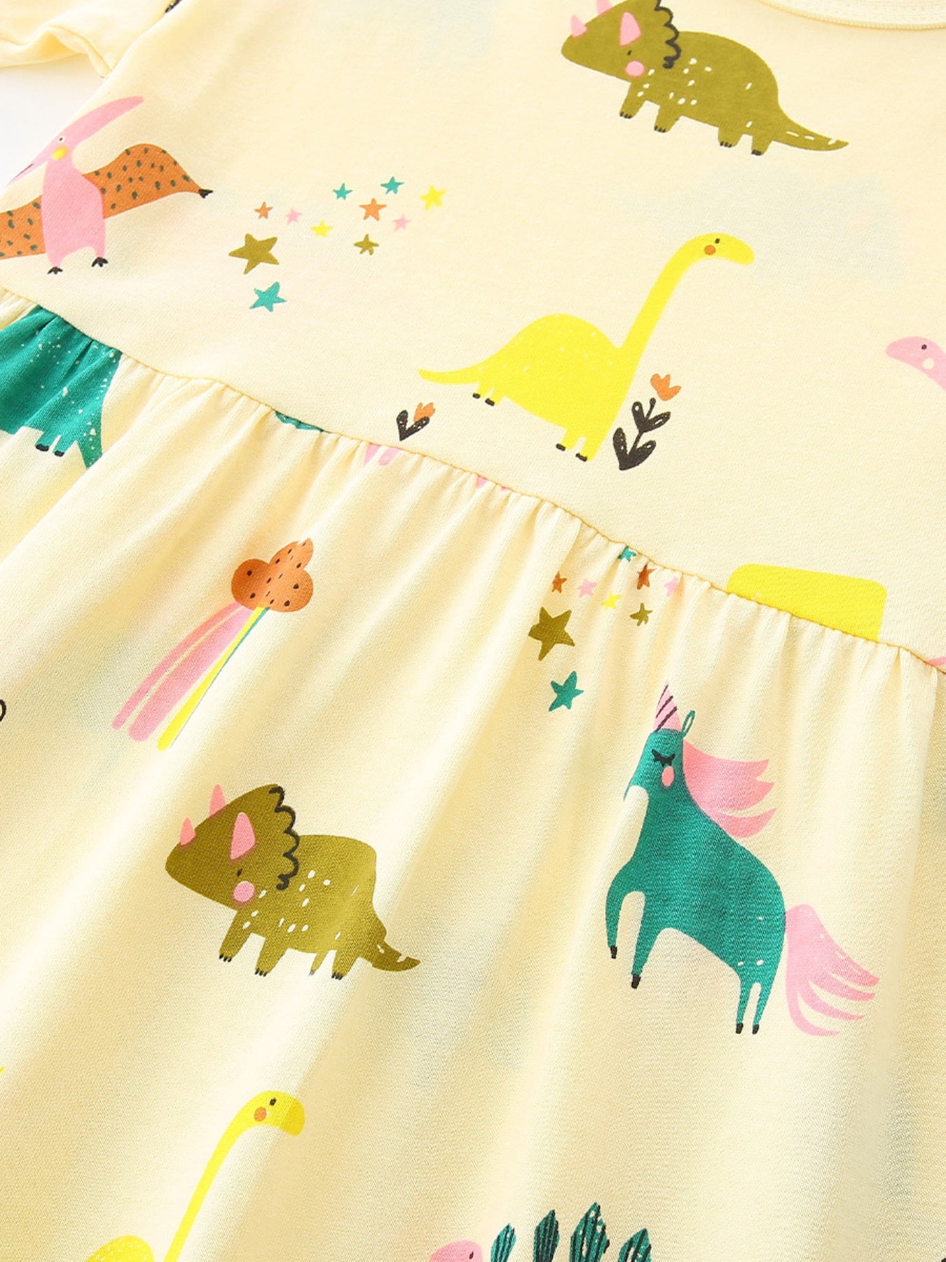 Children's Cartoon Dinosaur Print Casual Dress