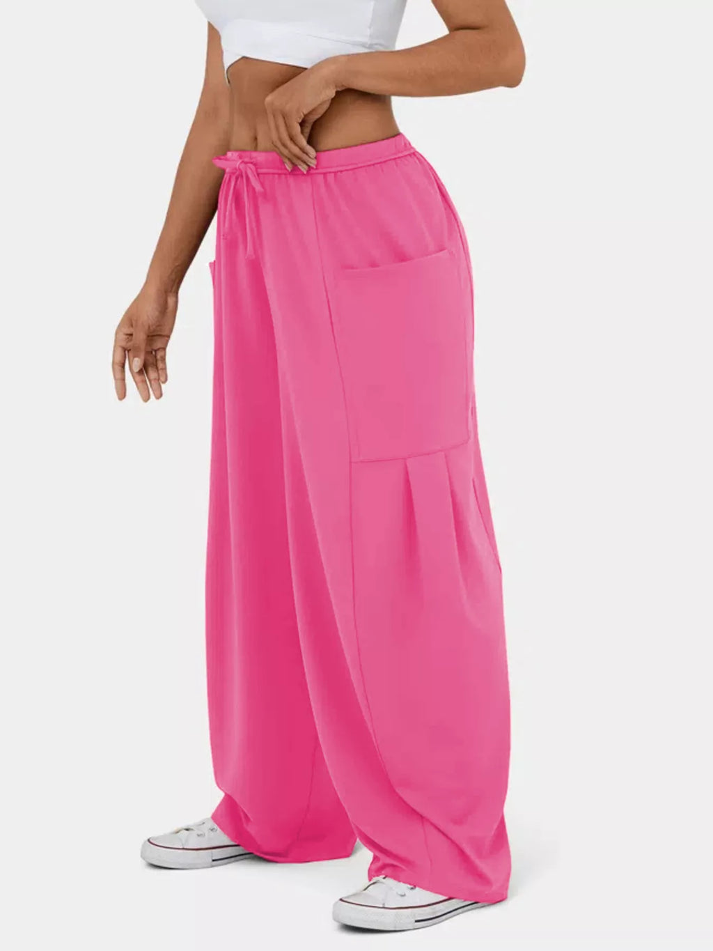 High-Waisted Drawstring Wide-Leg Pants